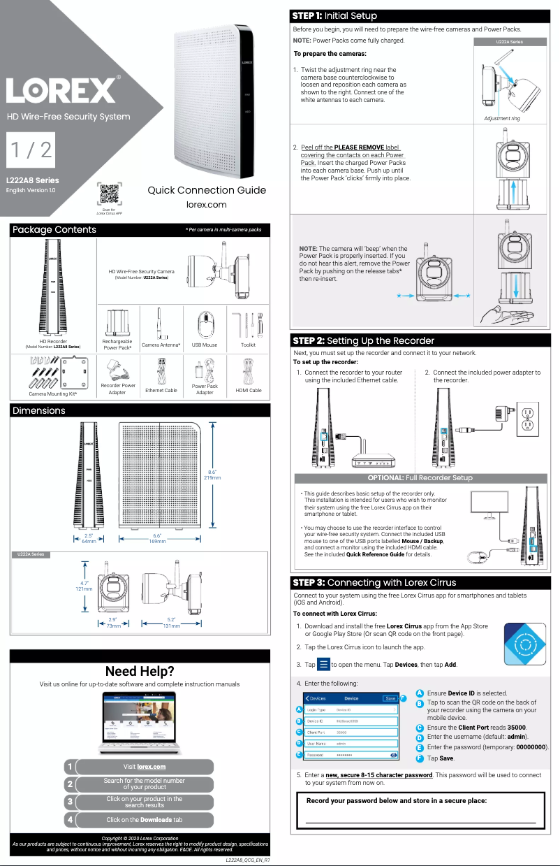 Page 1 de la notice Guide de démarrage rapide Lorex L222A8