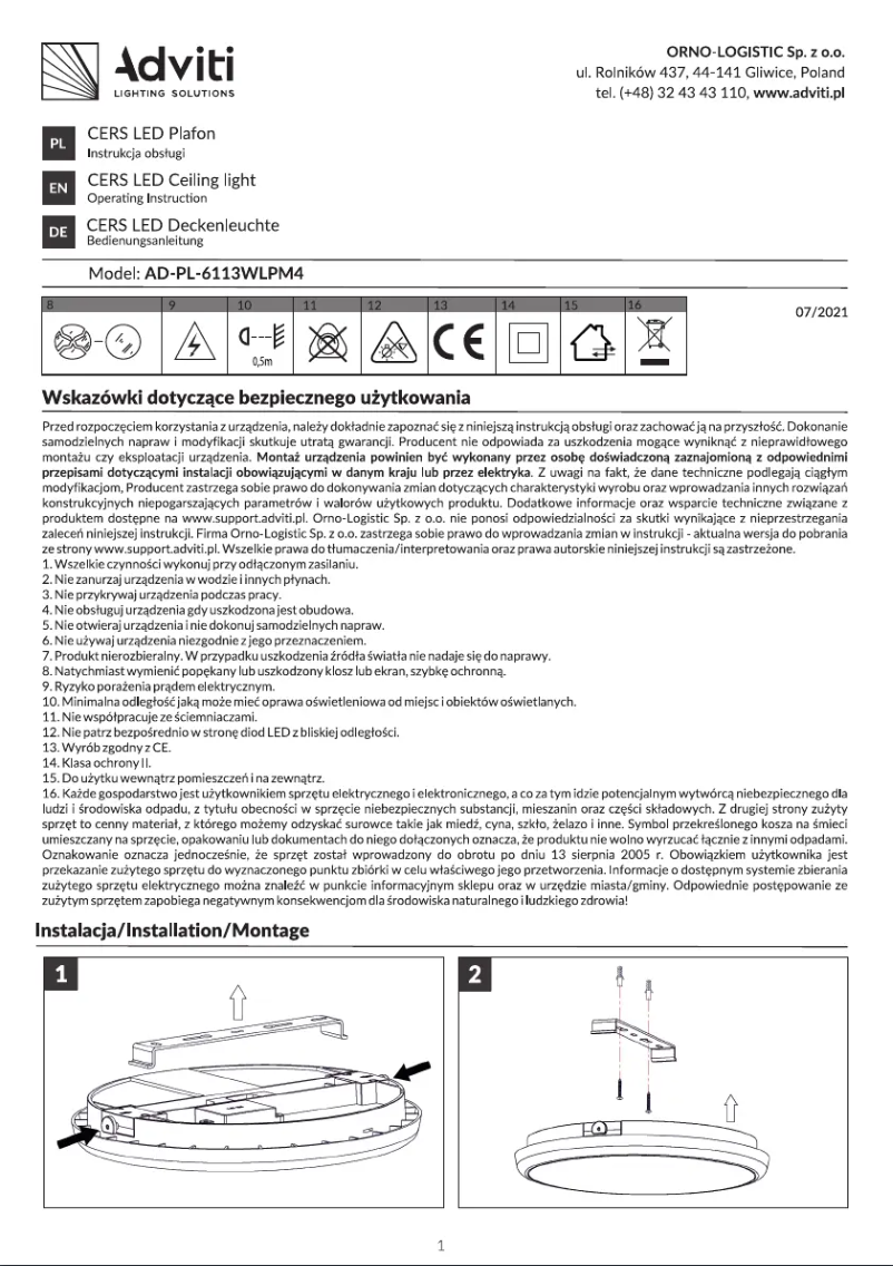 Page n°1 - Manuel utilisateur Adviti AD-PL-6113WLPM4