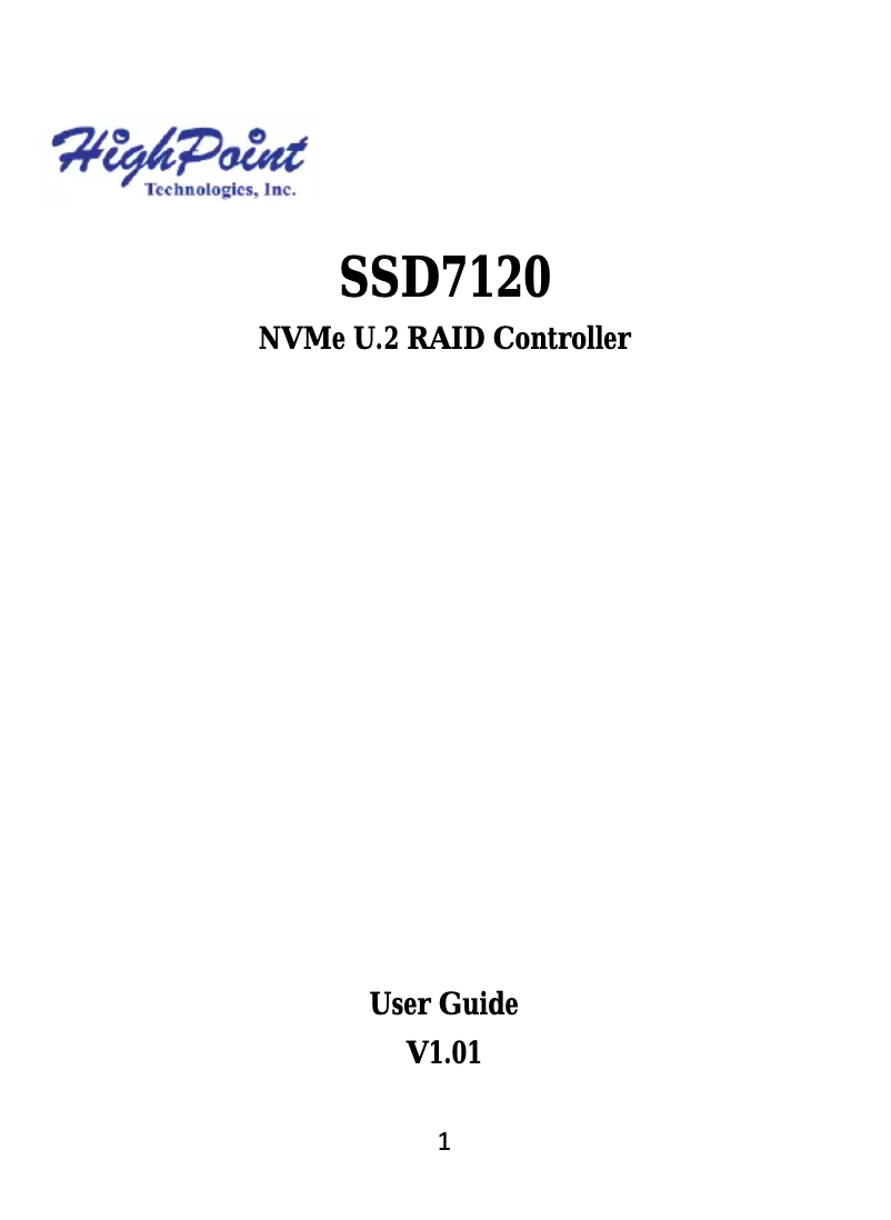 Página 1 del manual Manual de usuario Highpoint SSD7120