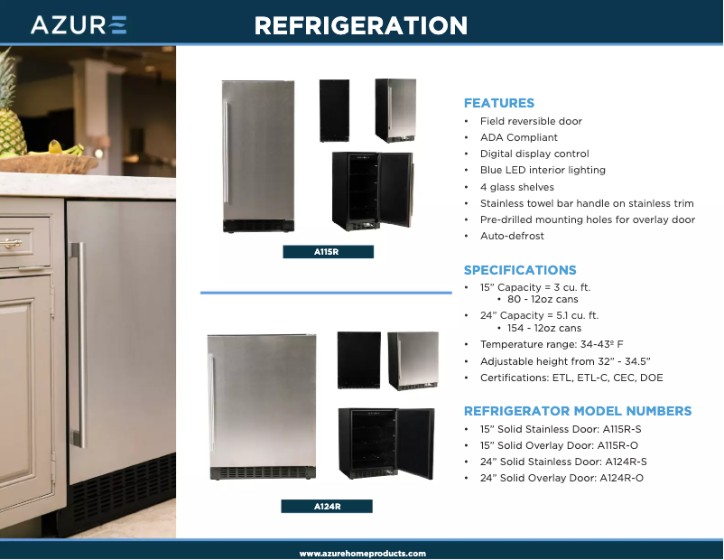 Página 1 del manual Ficha técnica Azure A124R-S