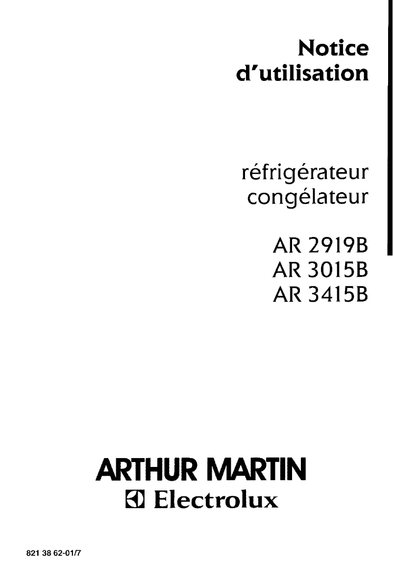 Page 1 de la notice Manuel utilisateur Arthur Martin-Electrolux AR3415B
