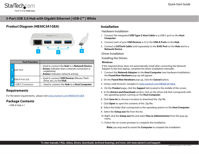 Page 1 de la notice Manuel utilisateur StarTech.com HB30C3A1GEA
