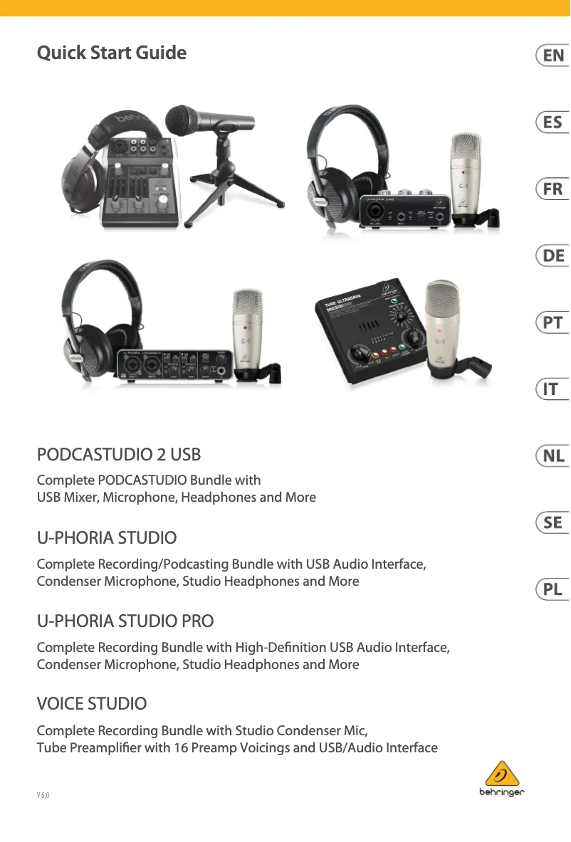 Page 1 de la notice Guide de démarrage rapide Behringer Voice Studio