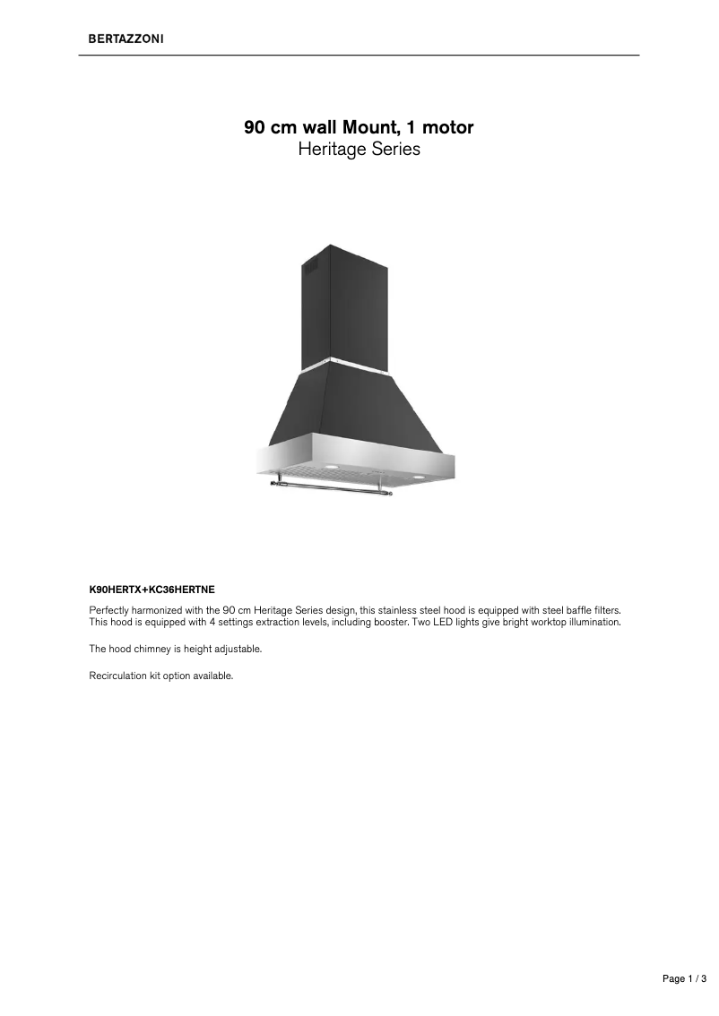 Page n°1 - Fiche technique Bertazzoni K90HERTX
