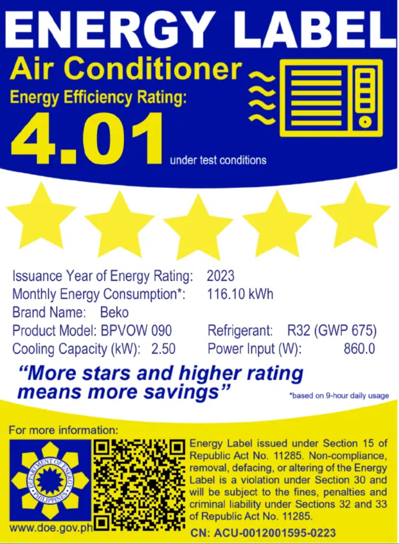 Page 1 de la notice Label énergétique Beko BPVOW 090