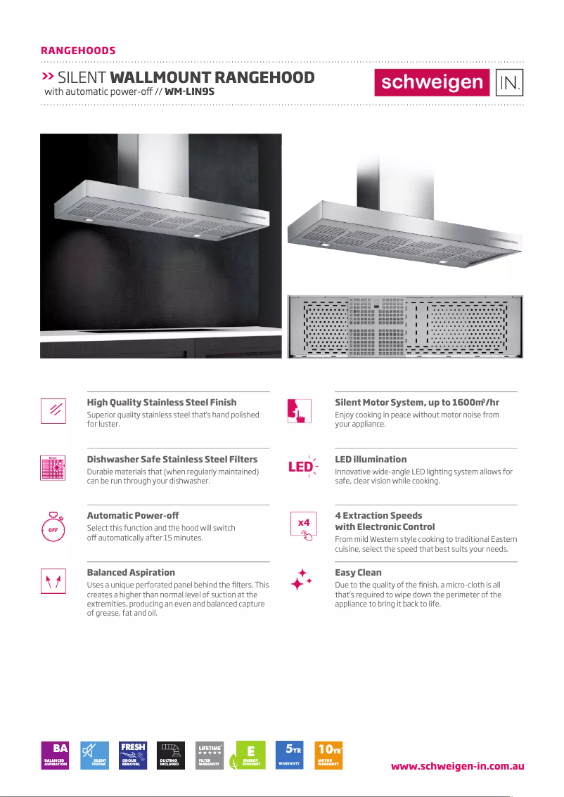 Page 1 de la notice Fiche technique Schweigen WM-LIN9S