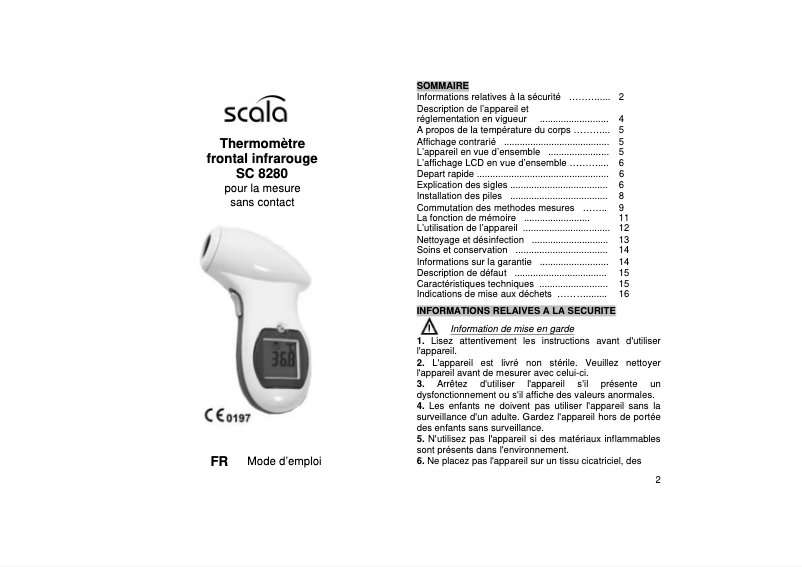 Page 1 de la notice Manuel utilisateur Scala SC 8280