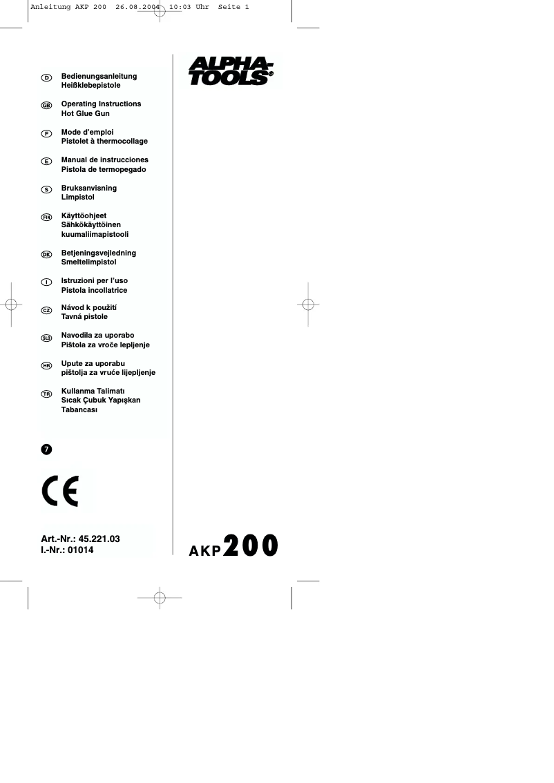 Page 1 de la notice Manuel utilisateur Alpha Tools AKP 200