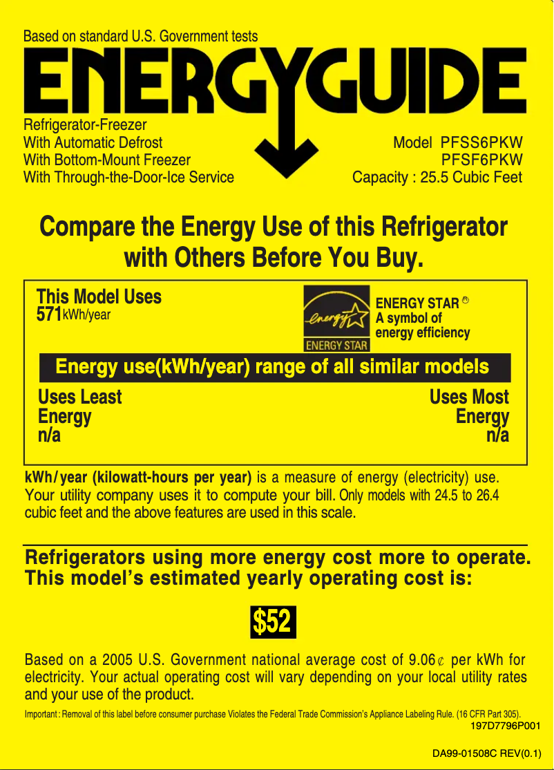 Page 1 de la notice Label énergétique GE PFSS6PKWSS