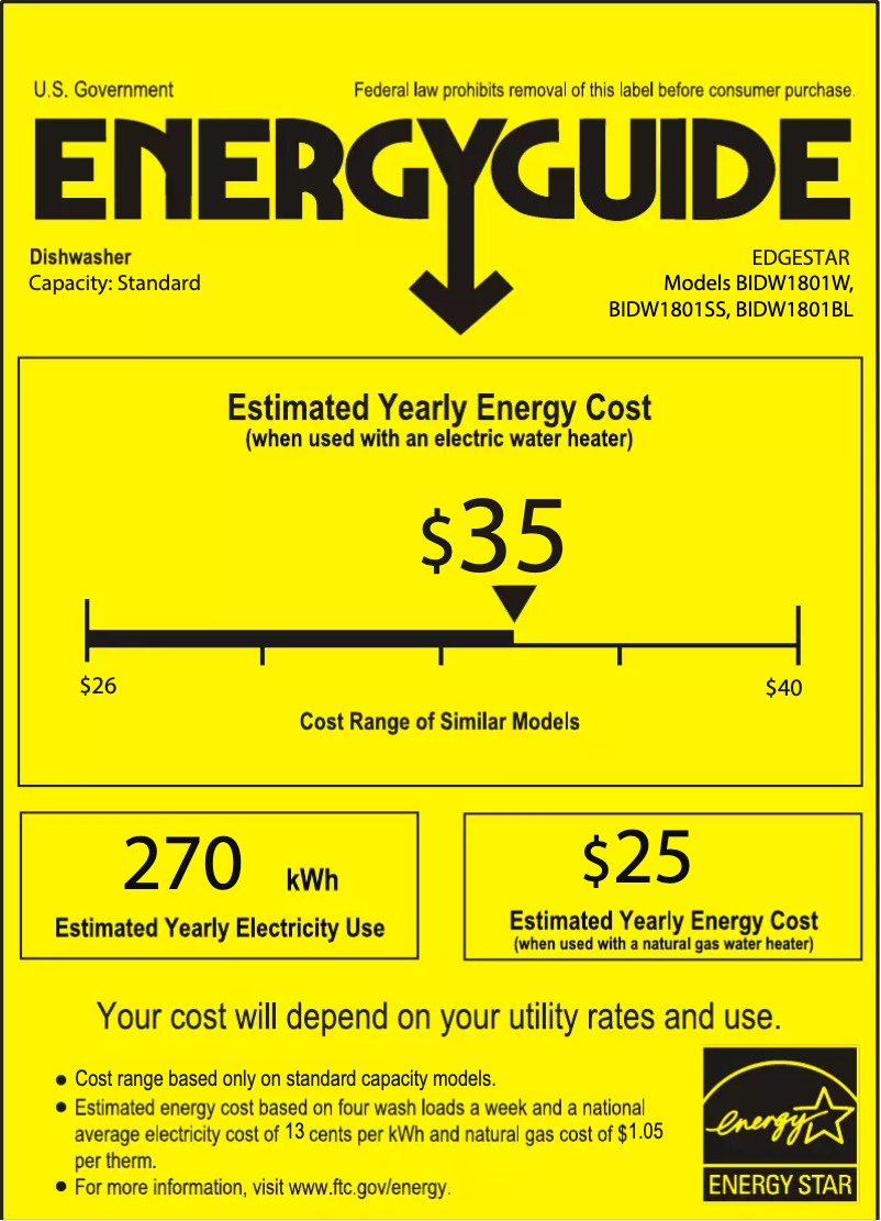 Page 1 de la notice Label énergétique EdgeStar BIDW1801