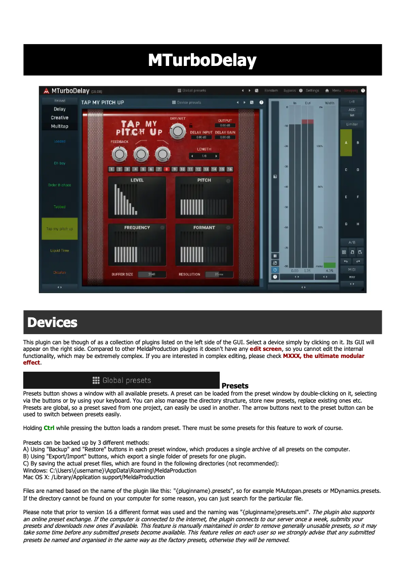Page n°1 - Manuel utilisateur MeldaProduction MTurboDelay