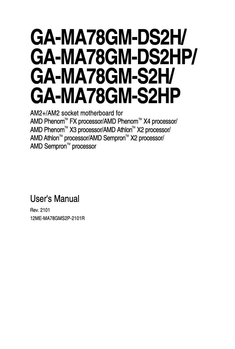 Page 1 de la notice Manuel utilisateur Gigabyte GA-MA78GM-S2HP