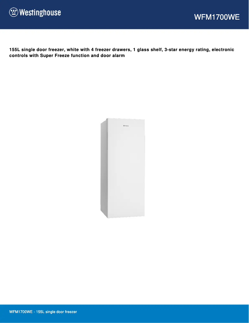 Page 1 de la notice Fiche technique Westinghouse WFM1700WE