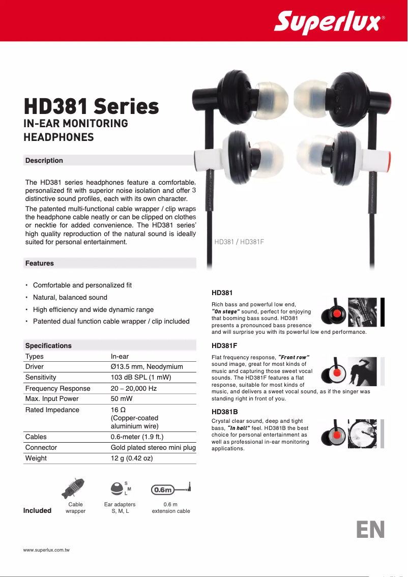 Page n°1 - Manuel utilisateur Superlux HD381