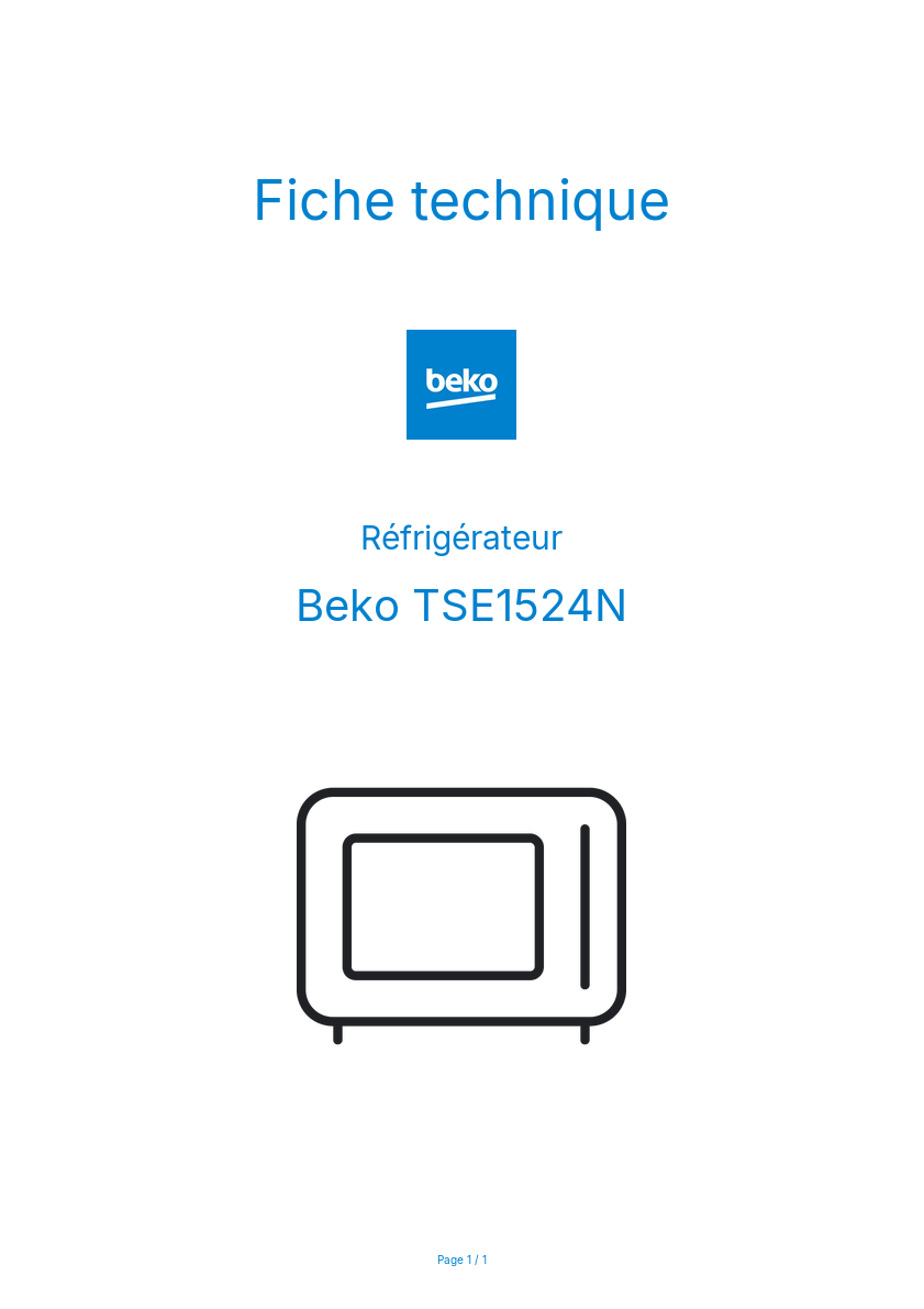 Page n°1 - Fiche technique Beko TSE1524N