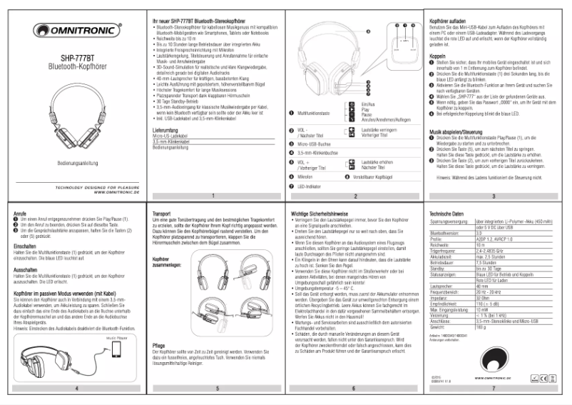 Page n°1 - Manuel utilisateur Omnitronic SHP-777BT