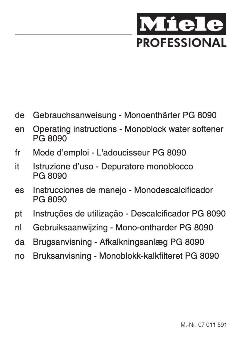 Page 1 of the manual User Manual Miele PG 8090