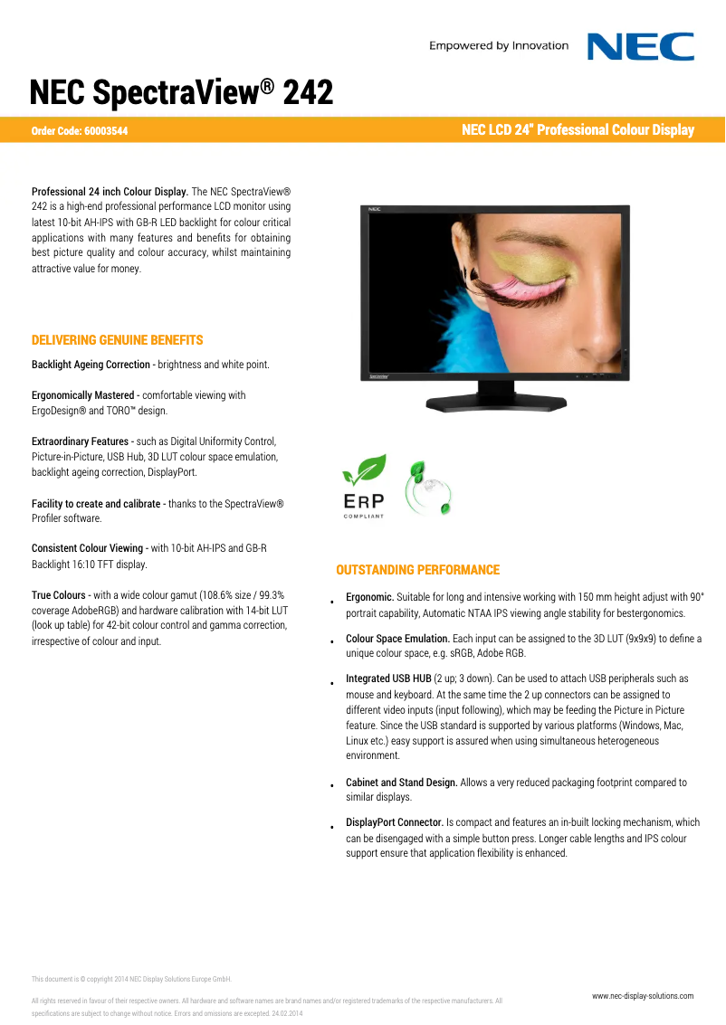 Imagen de la primera página del manual del dispositivo MultiSync PA242W