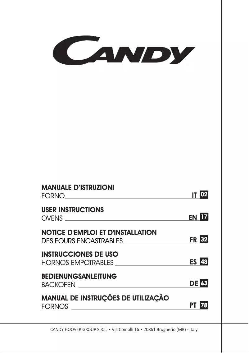 Page n°1 - Manuel utilisateur Candy FCTK626XL/1
