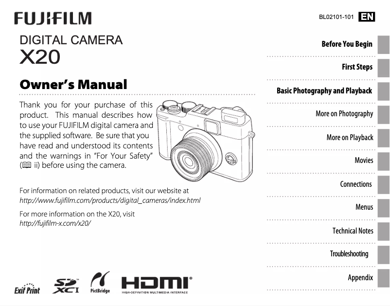 Page n°1 - Manuel utilisateur Fujifilm X-20