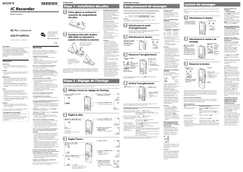 Image de la première page du manuel de l'appareil ICD-P110