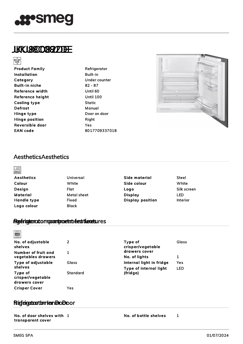 Page n°1 - Fiche technique Smeg UKU8C082DE