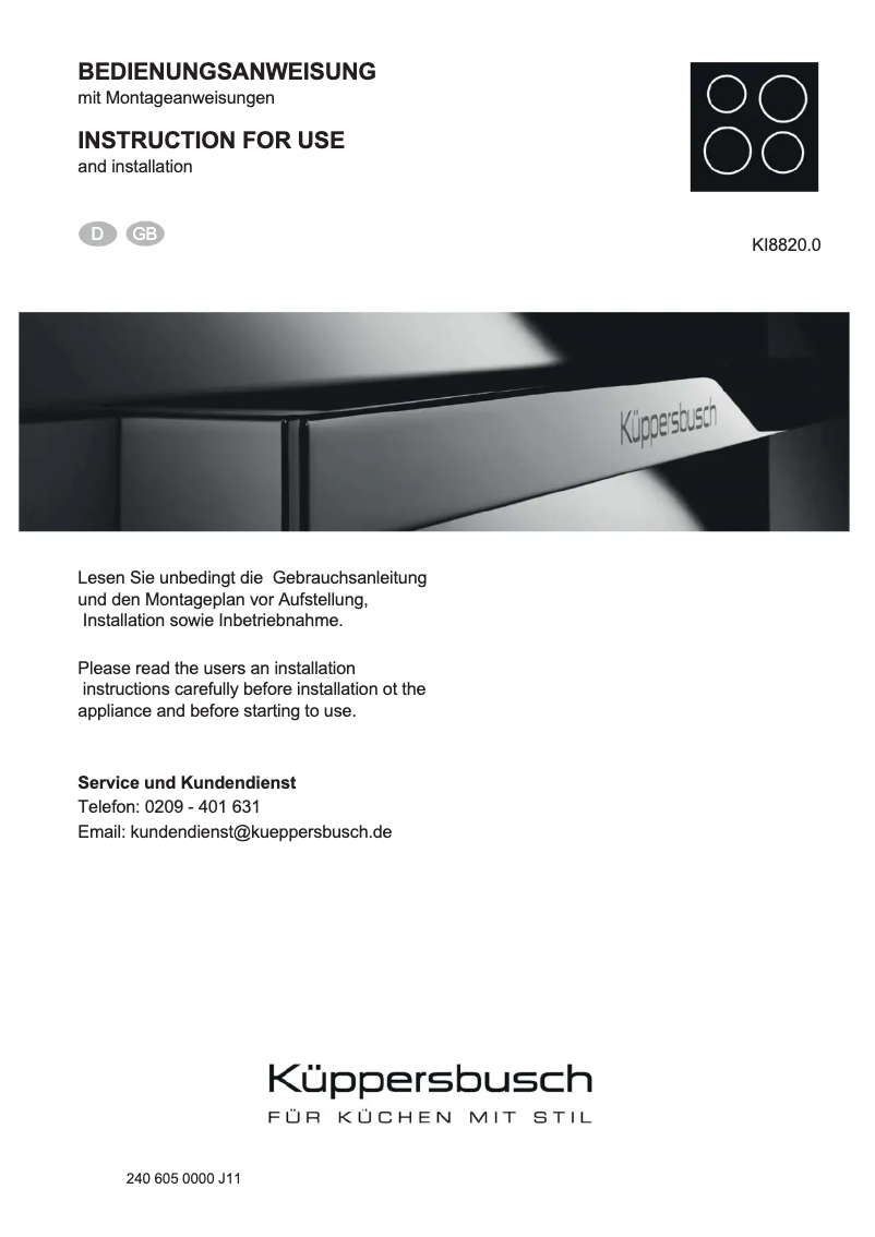 Page n°1 - Manuel utilisateur Küppersbusch KI8820.0MR