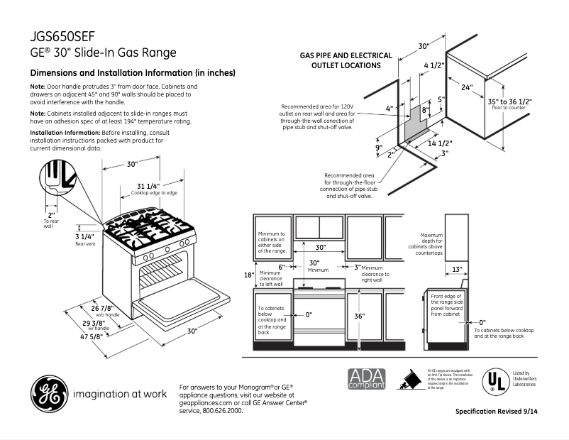 Page 1 de la notice Fiche technique GE JGS650SEFSS