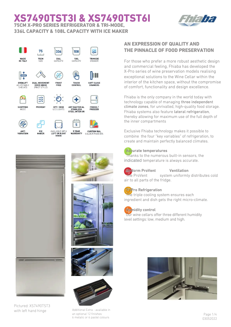 Page 1 de la notice Fiche technique Fhiaba XS7490TST6IA