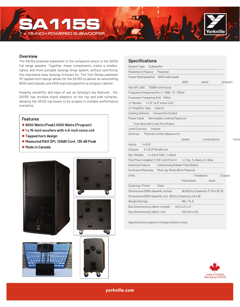 Página 1 del manual Ficha técnica Yorkville Synergy SA115S