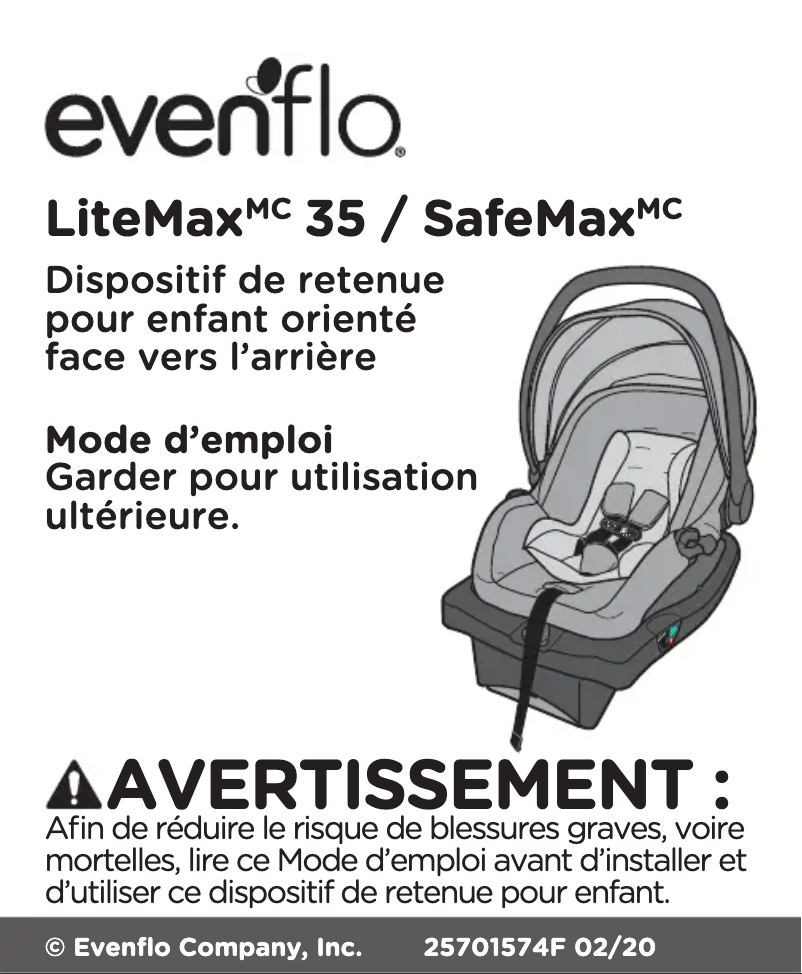 Page 1 de la notice Manuel utilisateur Evenflo SafeMax