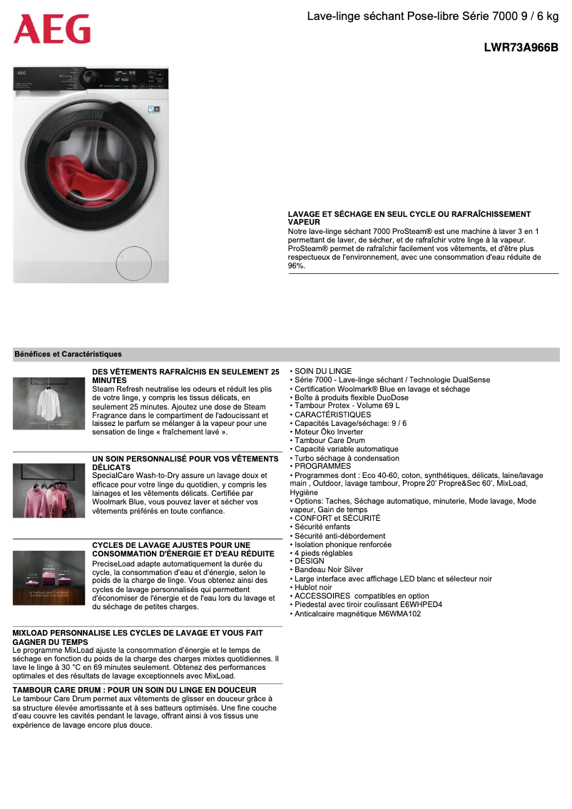 Page n°1 - Fiche technique AEG LWR73A966B
