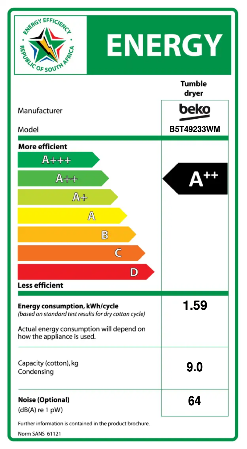 Page 1 de la notice Label énergétique Beko B5T49233WM