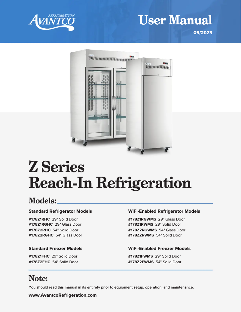 Page n°1 - Manuel utilisateur Avantco Z2-R-HC