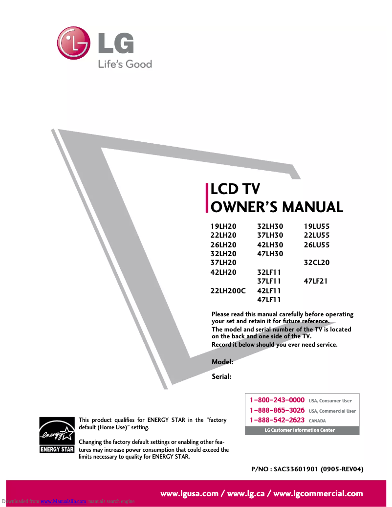 Página 1 del manual Manual de usuario LG 26LU55