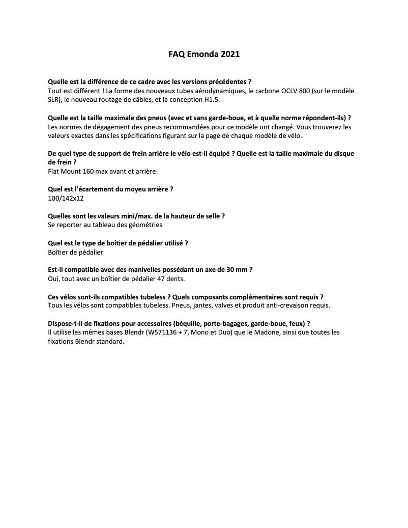 Page 1 de la notice FAQ Trek Émonda SL