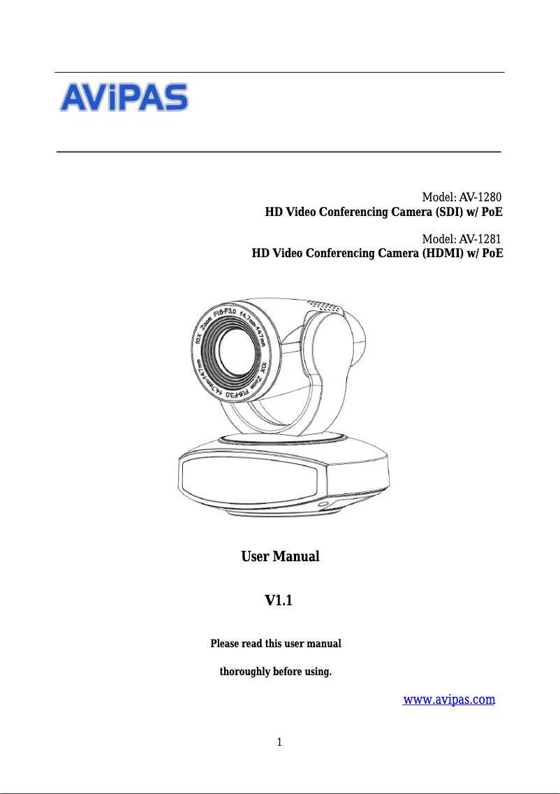 Page n°1 - Manuel utilisateur AViPAS AV-1280