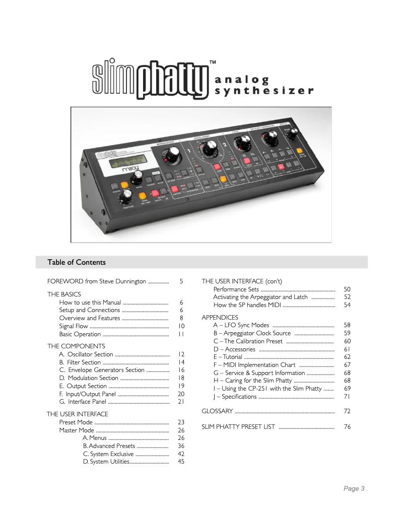 Page n°1 - Manuel utilisateur Moog Slim Phatty