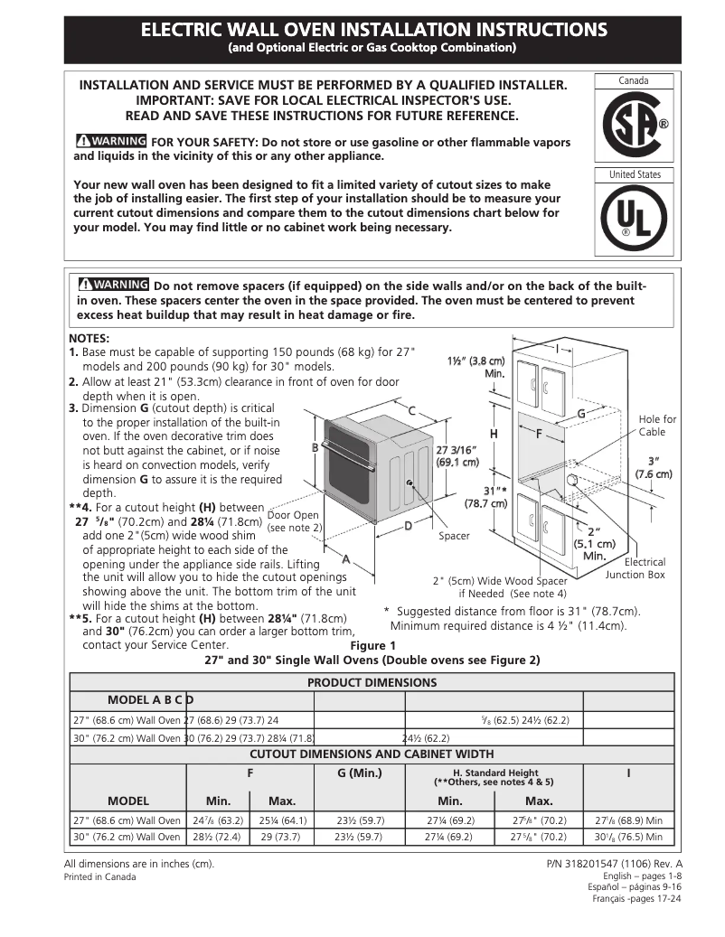 Page 1 de la notice Guide d'installation Electrolux EI30EW45KB