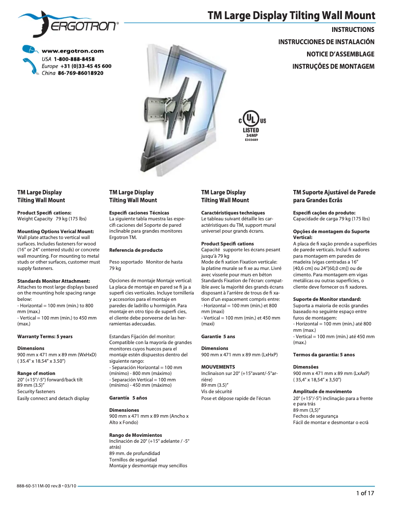 Image de la première page du manuel de l'appareil TM Tilting Wall Mount