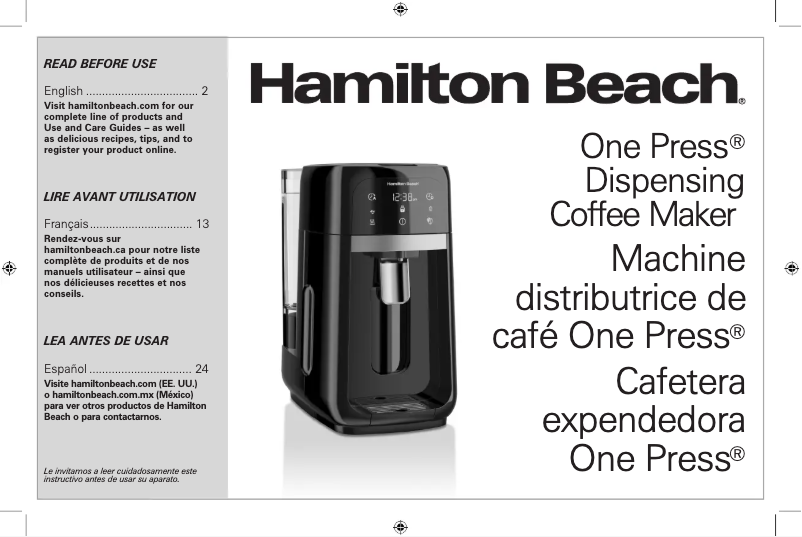 Page n°1 - Manuel utilisateur Hamilton Beach One Press 47601
