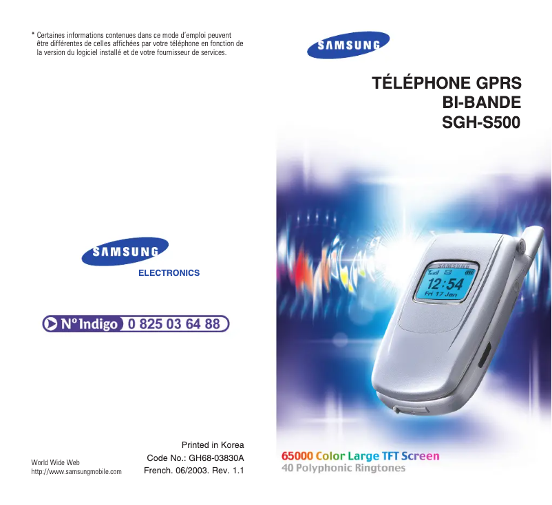 Image de la première page du manuel de l'appareil SGH-S500