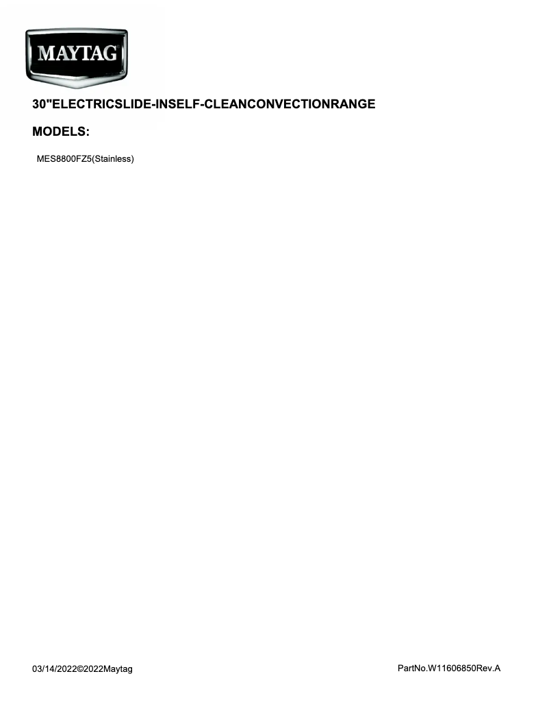 Page 1 de la notice Informations de garantie Maytag MES8800FZ