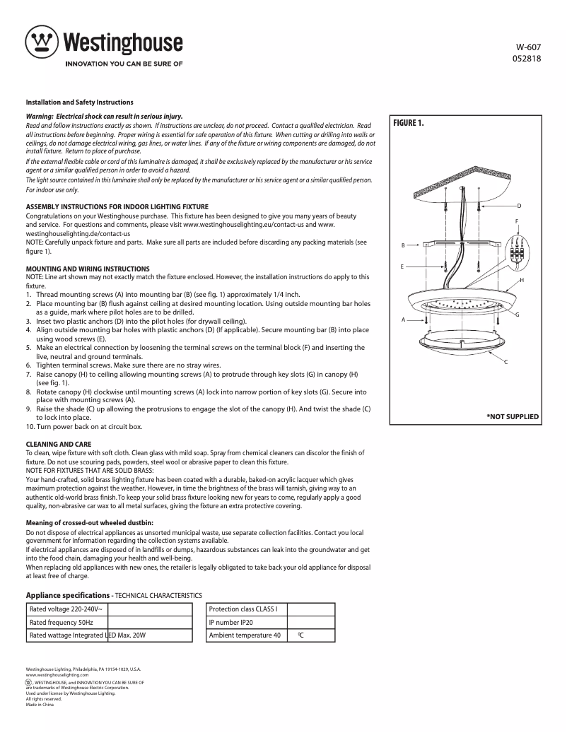 Page 1 de la notice Manuel utilisateur Westinghouse 6107335