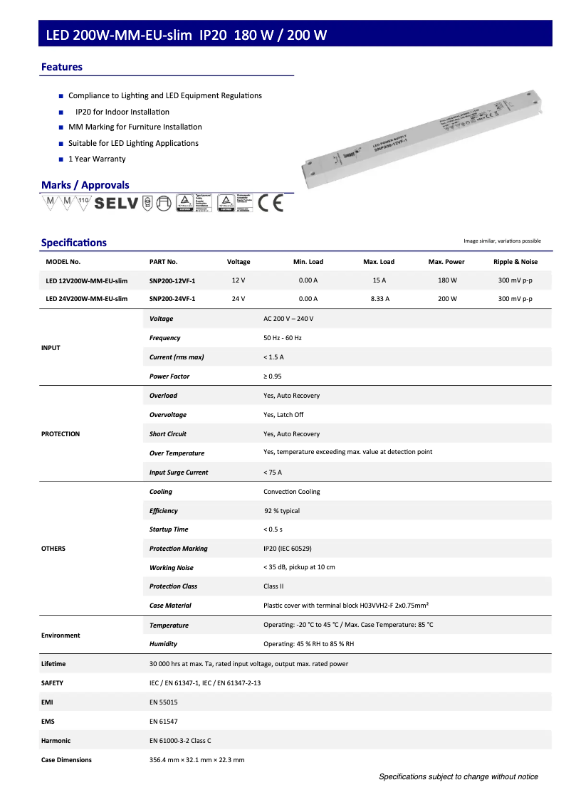 Page 1 de la notice Manuel utilisateur Dehner SNP200-12VF-1