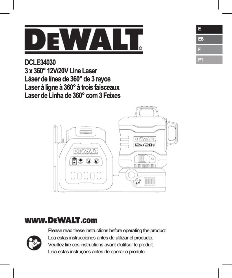 Page 1 de la notice Manuel utilisateur DeWalt DCLE34030