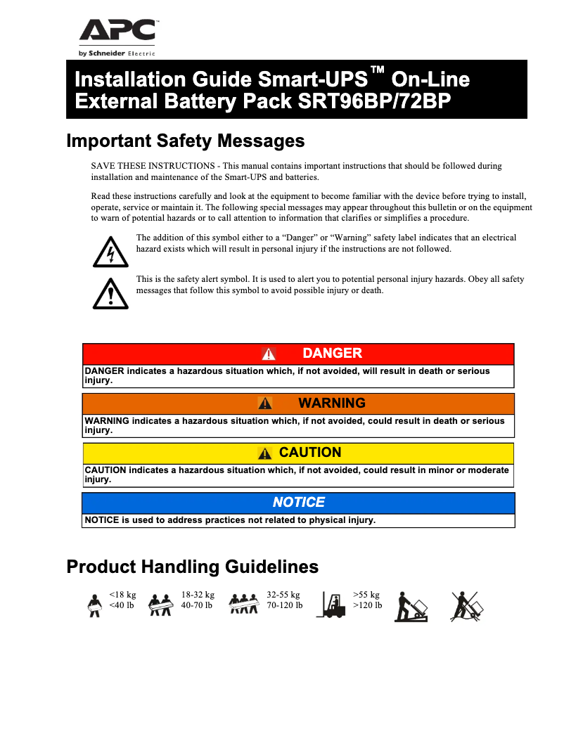 Page n°1 - Manuel utilisateur APC Smart-UPS SRT96BP