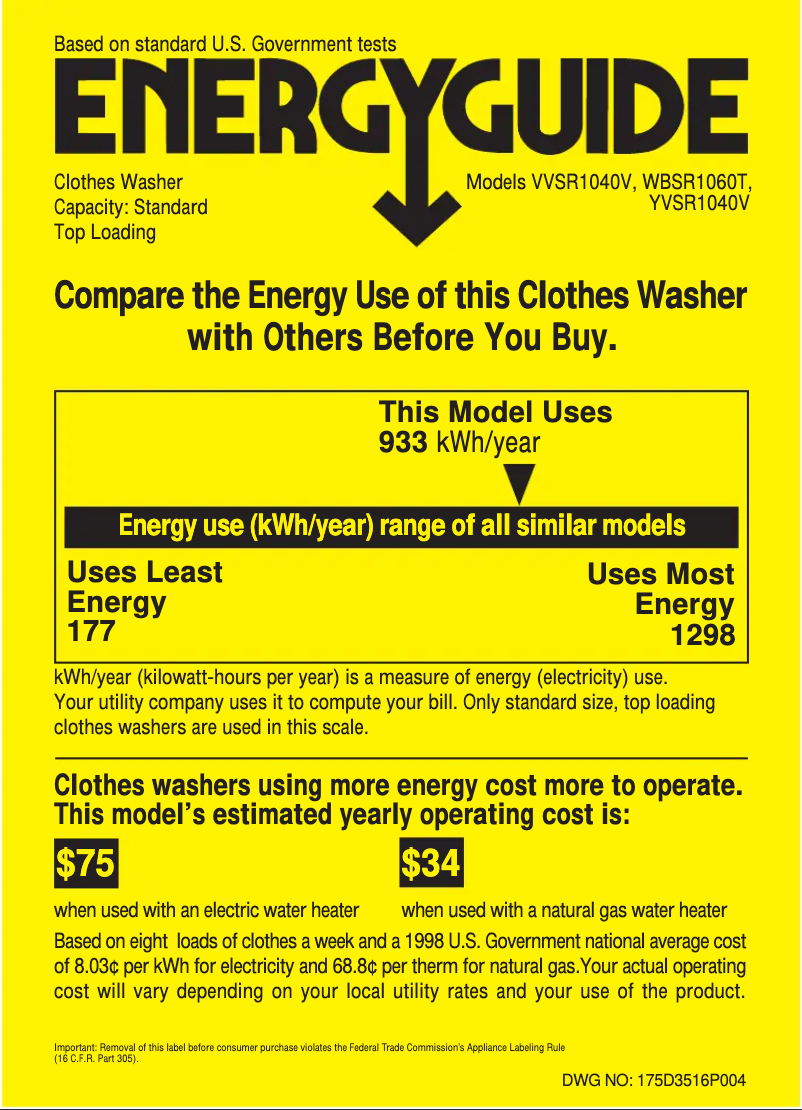 Page n°1 - Label énergétique Hotpoint VVSR1040VWW