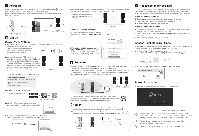Page 1 de la notice Manuel utilisateur TP-Link RE800BE