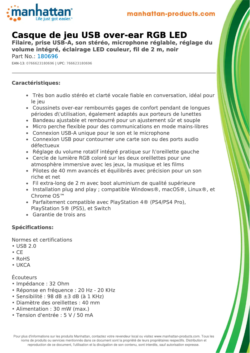 Page 1 de la notice Fiche technique Manhattan 180696